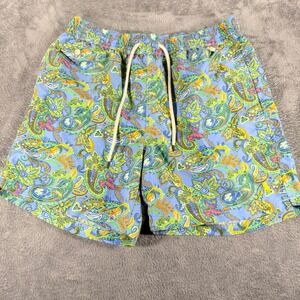 Polo Ralph Lauren Mens Paisley Swim Trunks Blue Green Yellow Medium 5.5 Inseam
